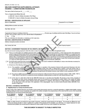 California Welfare Exemption Supplemental Affidavit