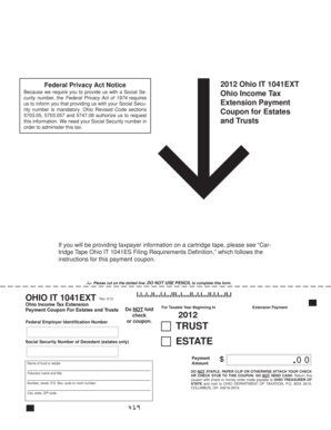 Ohio IT 1041EXT Tax Extension Payment Coupon
