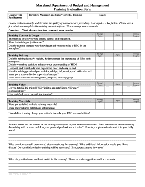 Post evaluation form - EEO Training Evaluation Form. EEO Training Evaluation Form - dbm maryland