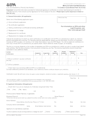 EPA Lead-Based Paint Activities Certification Application