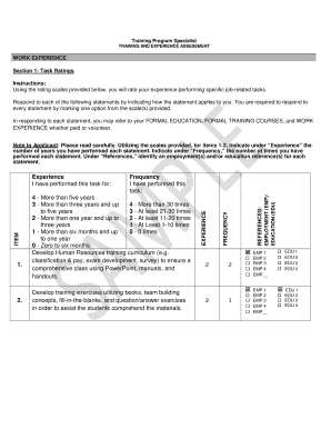 Training and Experience Assessment