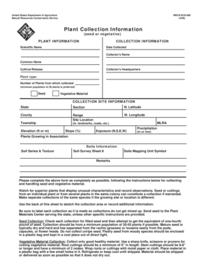USDA Plant Collection Information Form