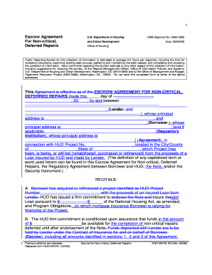 Escrow Agreement for Non-critical Deferred Repairs