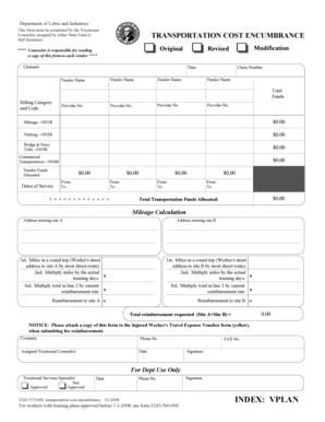 Transportation Cost Encumbrance Form