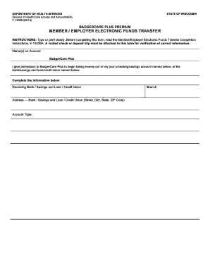 BadgerCare Plus Premium Electronic Funds Transfer Form