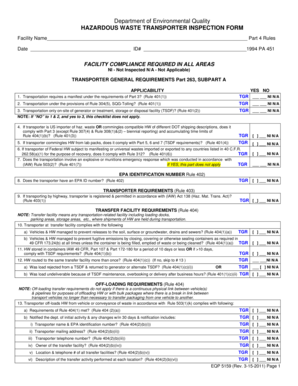 Hazardous Waste Transporter Inspection Form