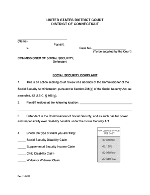 Social Security Disability Complaint Form