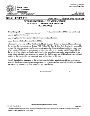 Ohio Non-Resident Real Estate Licensee Consent to Service of Process