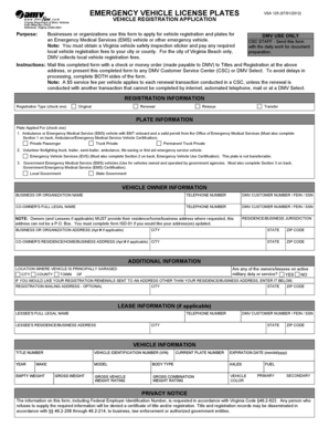 Virginia Emergency Vehicle License Plates Application