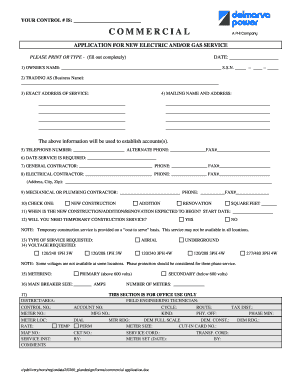 Commercial Electric and Gas Service Application