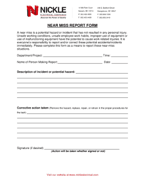 Near miss format - NEAR MISS REPORT FORM - Nickle Electrical Companies