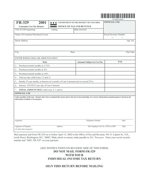 District of Columbia Consumer Use Tax Return