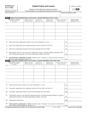 Schedule D Form 1065 Capital Gains and Losses