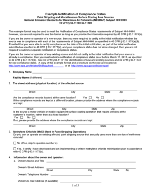 Notification of Compliance Status for Paint Stripping Operations