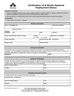 Idaho 8-Month Seasonal Employment Certification Form