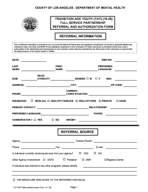 Transition Age Youth Full Service Partnership Referral Form