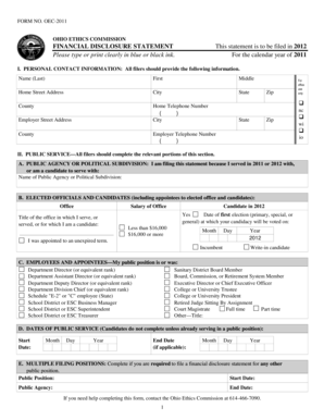 Ohio Ethics Commission Financial Disclosure Statement