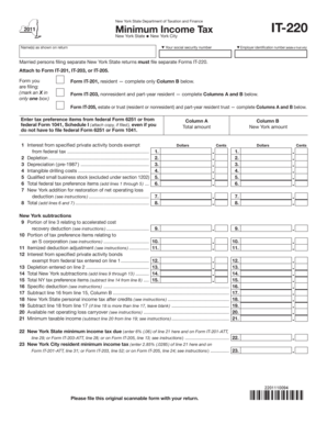 New York State Minimum Income Tax Form IT-220