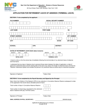 Application for Retirement Leave of Absence