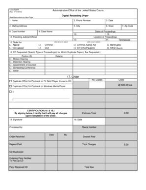 Digital Recording Order Form