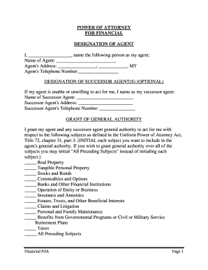 Montana Financial Power of Attorney