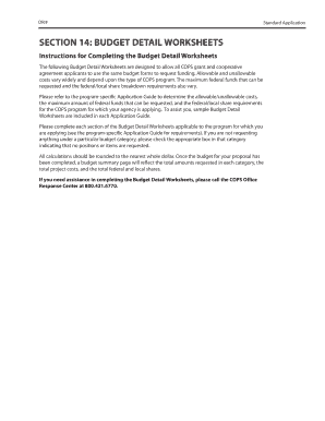 COPS Grant Budget Detail Worksheet