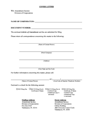 Florida Articles of Amendment for Non-Profit Corporations