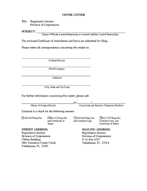 Florida Certificate of Amendment for Limited Partnership