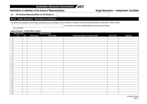 Australian House of Representatives Nomination Form