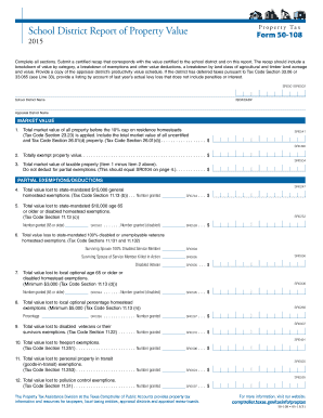 Texas School District Property Value Report Form 50-108
