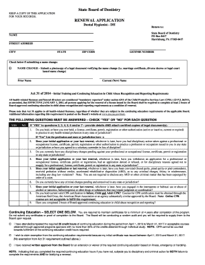 Pennsylvania Dental Hygienist Renewal Application