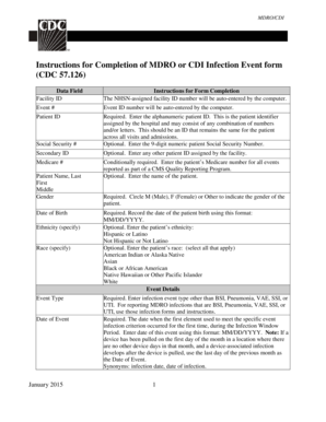 CDC MDRO/CDI Infection Event Form