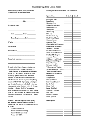 Thanksgiving Bird Count Form