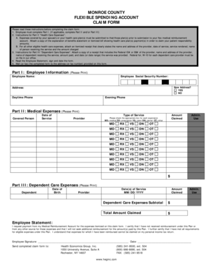 Monroe County Flexible Spending Account Claim Form