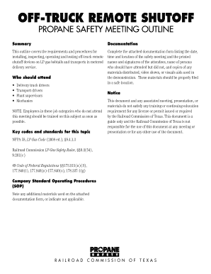 Off-Truck Remote Shutoff Propane Safety Meeting Documentation