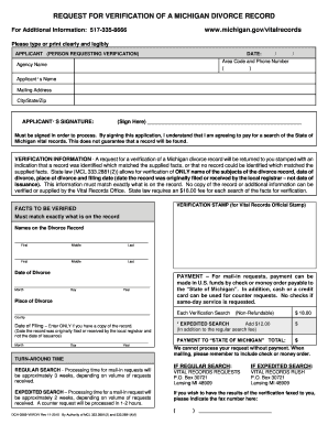 Michigan Divorce Record Verification Request