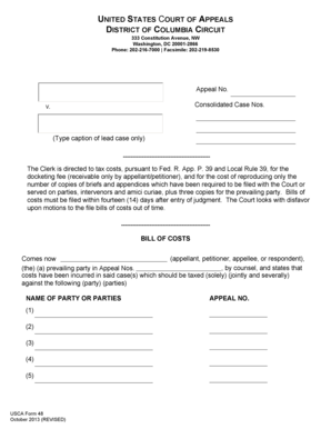 USCA Form 48 Bill of Costs