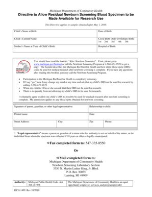 Michigan Newborn Screening Blood Specimen Research Consent