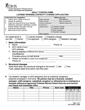 Adult Foster Home License Renewal/Capacity Change Application