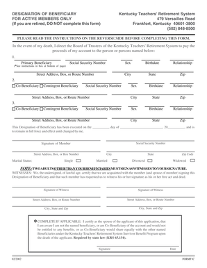 Kentucky Teachers' Retirement System Beneficiary Designation