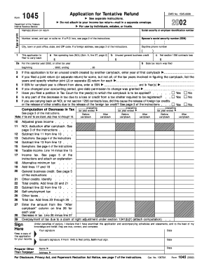 IRS Form 1045 Application for Tentative Refund