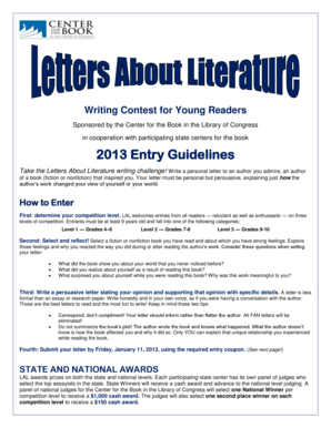 Letters About Literature Writing Contest Entry Form