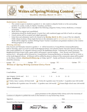 Writes of Spring Writing Contest Entry Form