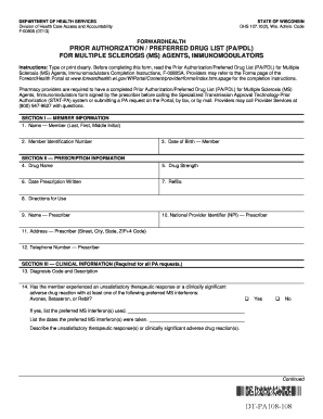 Wisconsin Prior Authorization Form for MS Agents