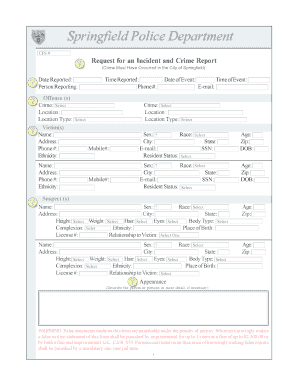Springfield Police Department Incident and Crime Report