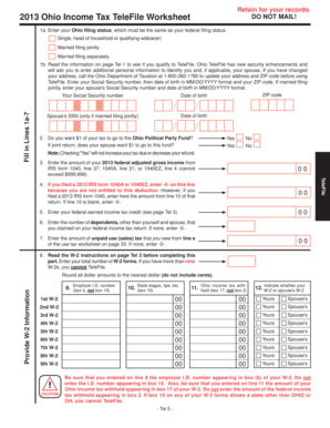 2013 Ohio Income Tax TeleFile Worksheet