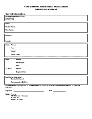 Texas Dental Hygienists' Association Change of Address