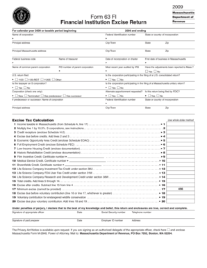 Massachusetts Form 63 FI Financial Institution Excise Return