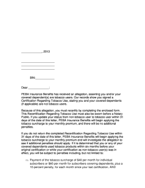 Recertification Regarding Tobacco Use