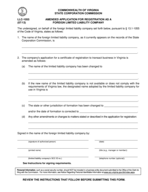 Virginia LLC-1055 Amended Application